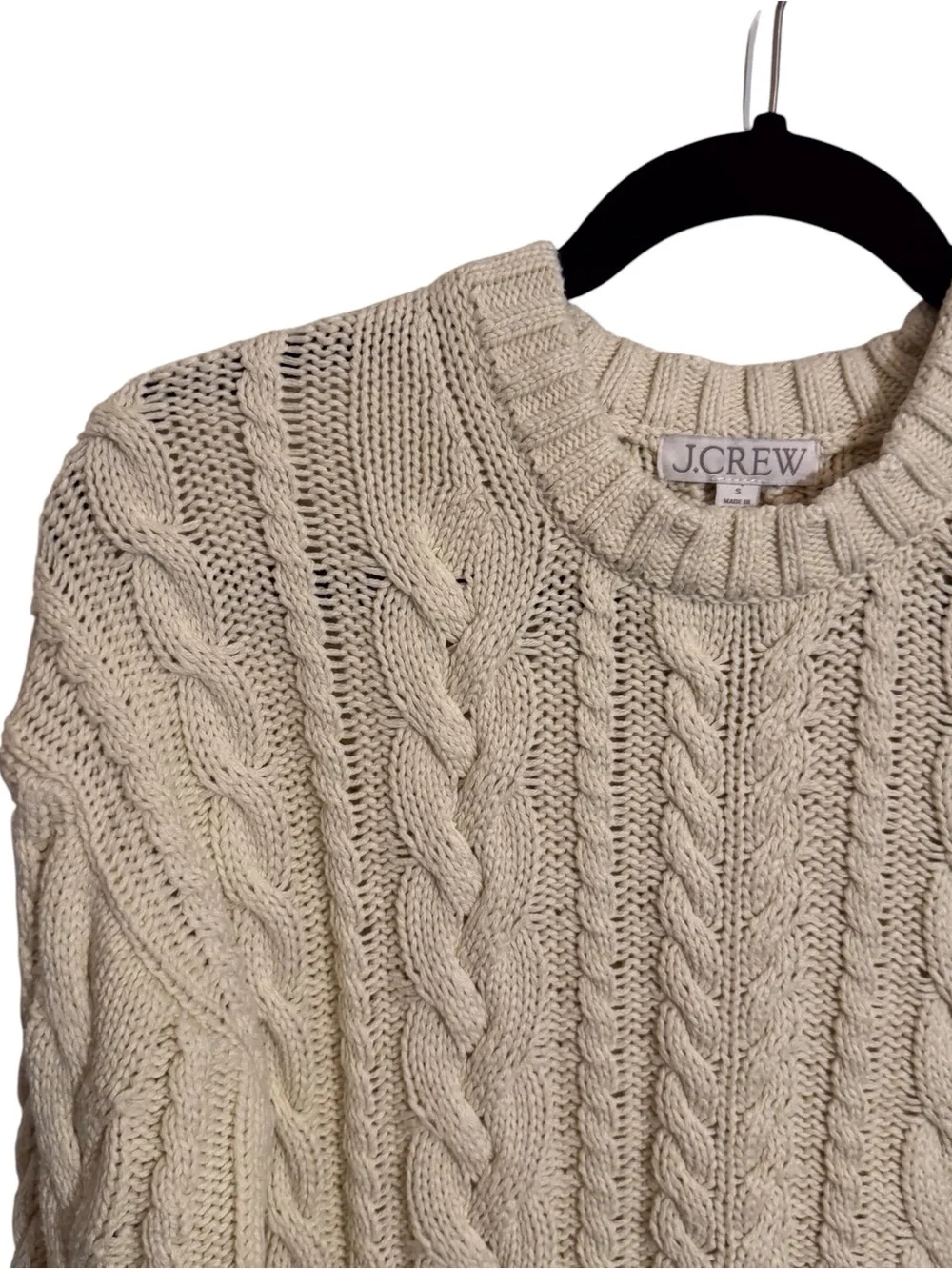 J. Crew Size Small Cream Cable Knit Sweater Cotton Pullover Long Sleeve Stretch
